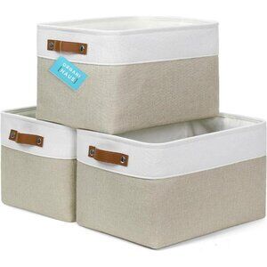 OrganiHaus Large Fabric Storage Baskets for Shelves 3 Pack, 15x11in Closet